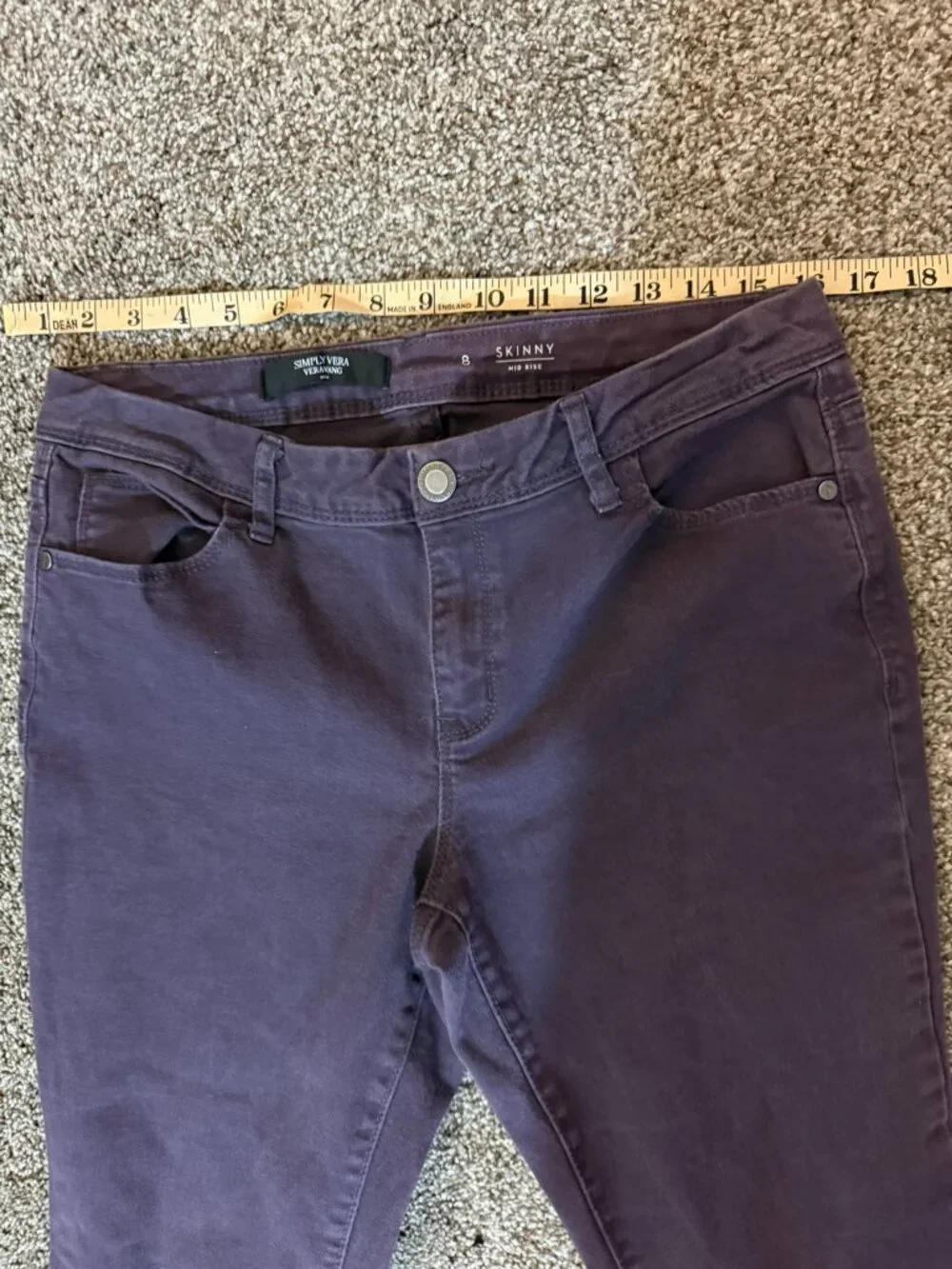 Simply Vera Vera Wang Plum Purple Skinny Mid Rise Jeans Pants Size 8